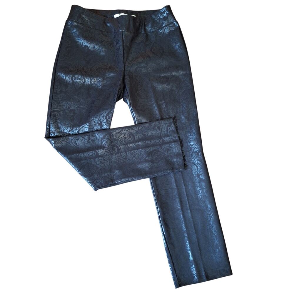 Lena Gabrielle Women's Size 16 Straight Leg Pants Black Paisley Foil Print NWT